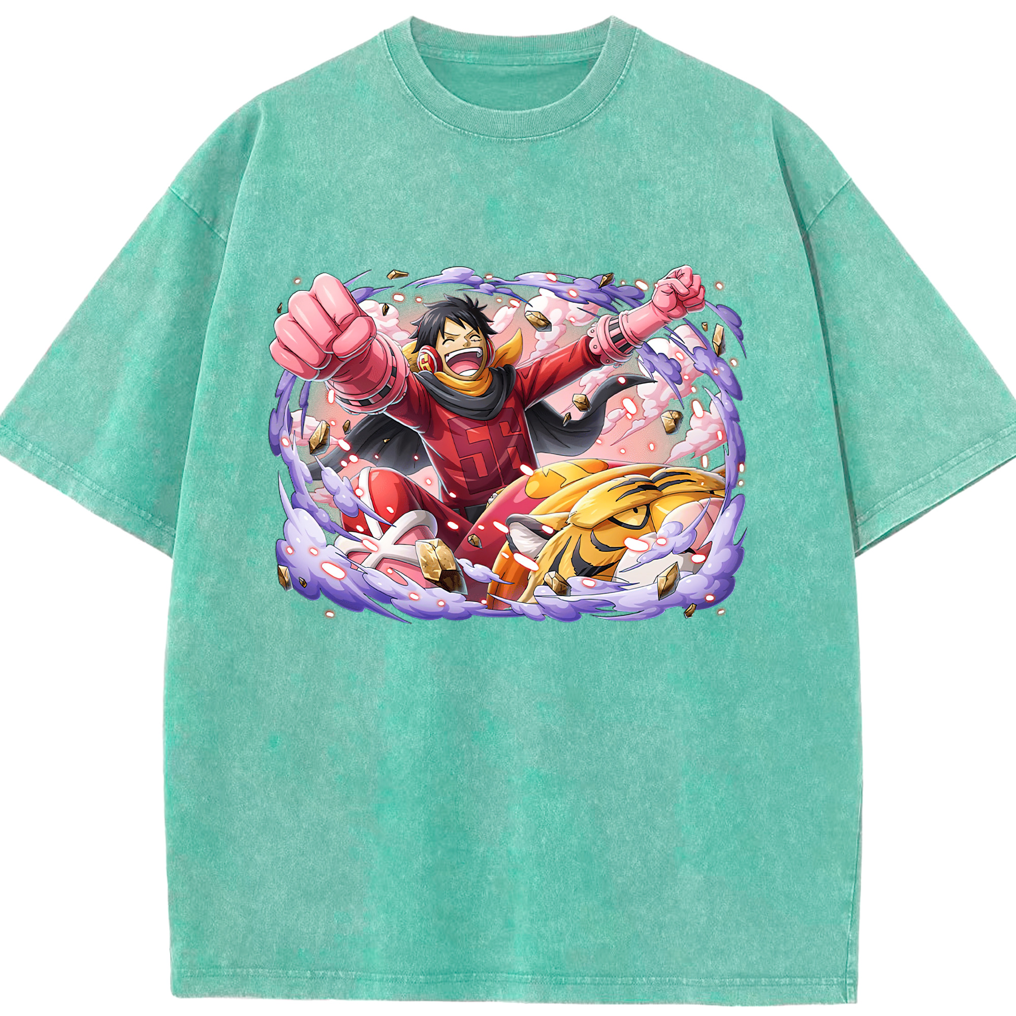 ワンピース モンキー・D・ルフィ ONE PIECE Monkey D. Luffy 綿100% ヴィンテージ風 半袖Tシャツ（フロントプリント）